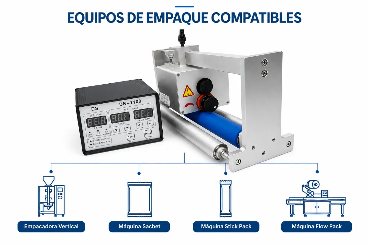 Formatos de empaque compatibles con Fechador semiautomático Hot Roll para montajes | Ficha técnica COMAQ