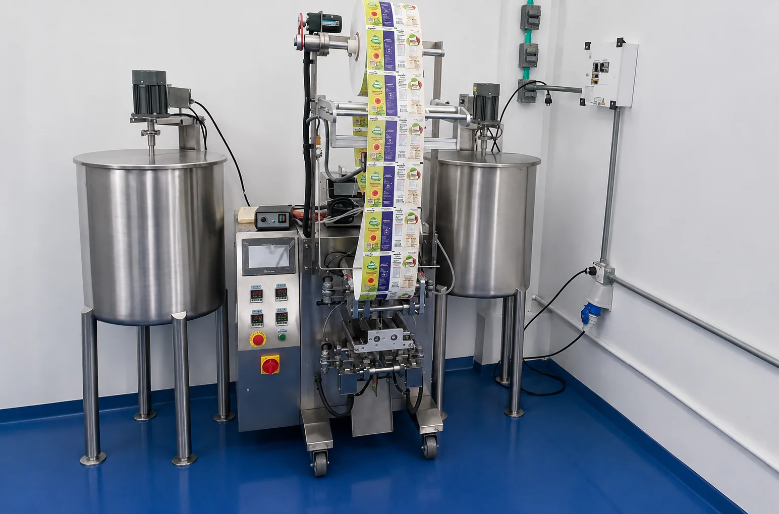 Sachet Vertical Dúplex para Productos Líquidos Corrosivos — Sachet Duplex con Tanques